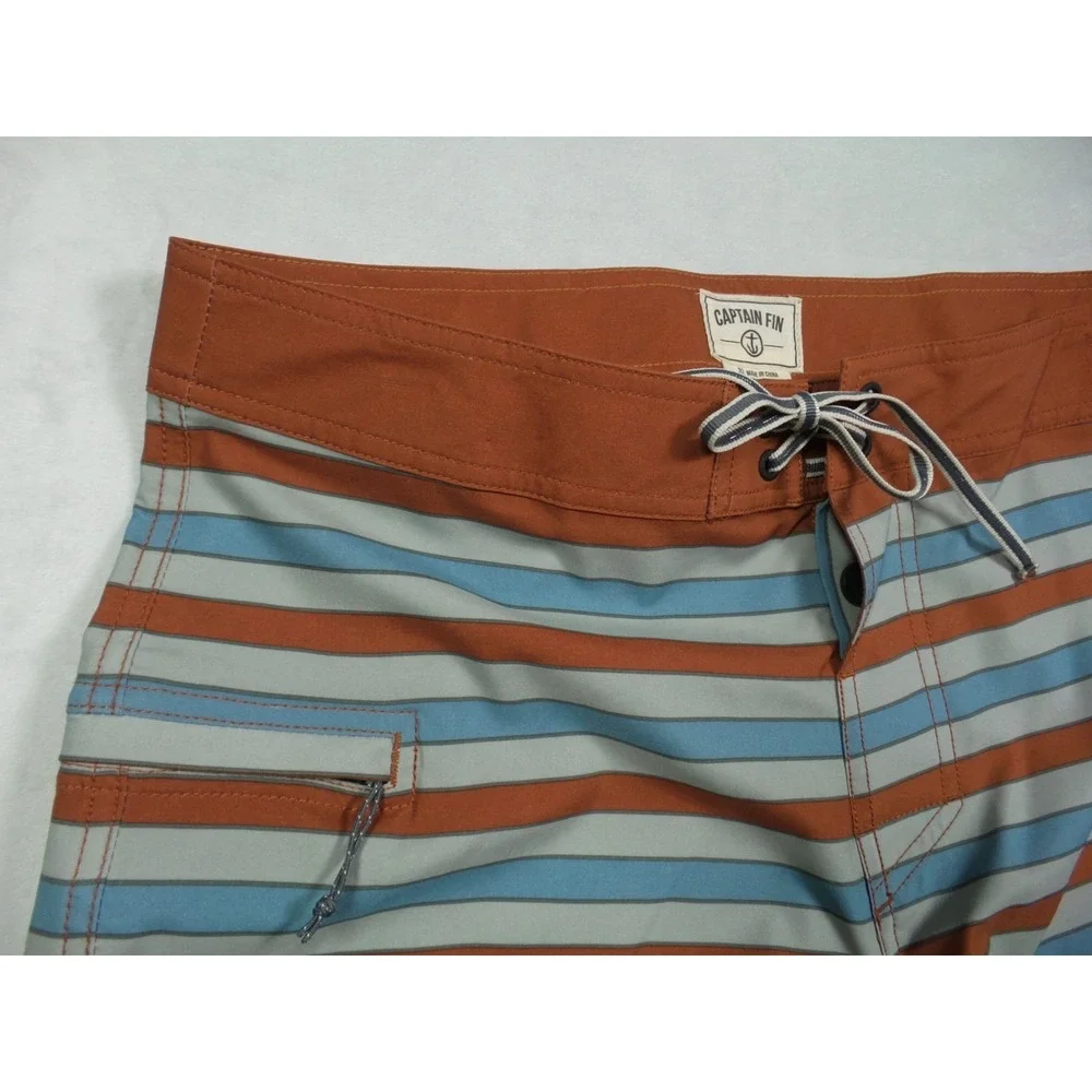 Captain‎ Fin Shorts Mens Size 32 Orange Blue Striped Stretch Boardshorts NWT